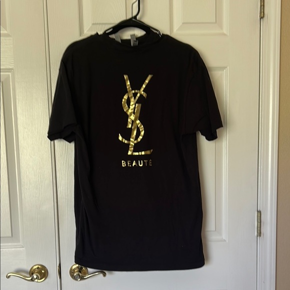 Yves Saint Laurent UNISEX Black T-Shirt with Gold Logo Size SMALL - Picture 2 of 5